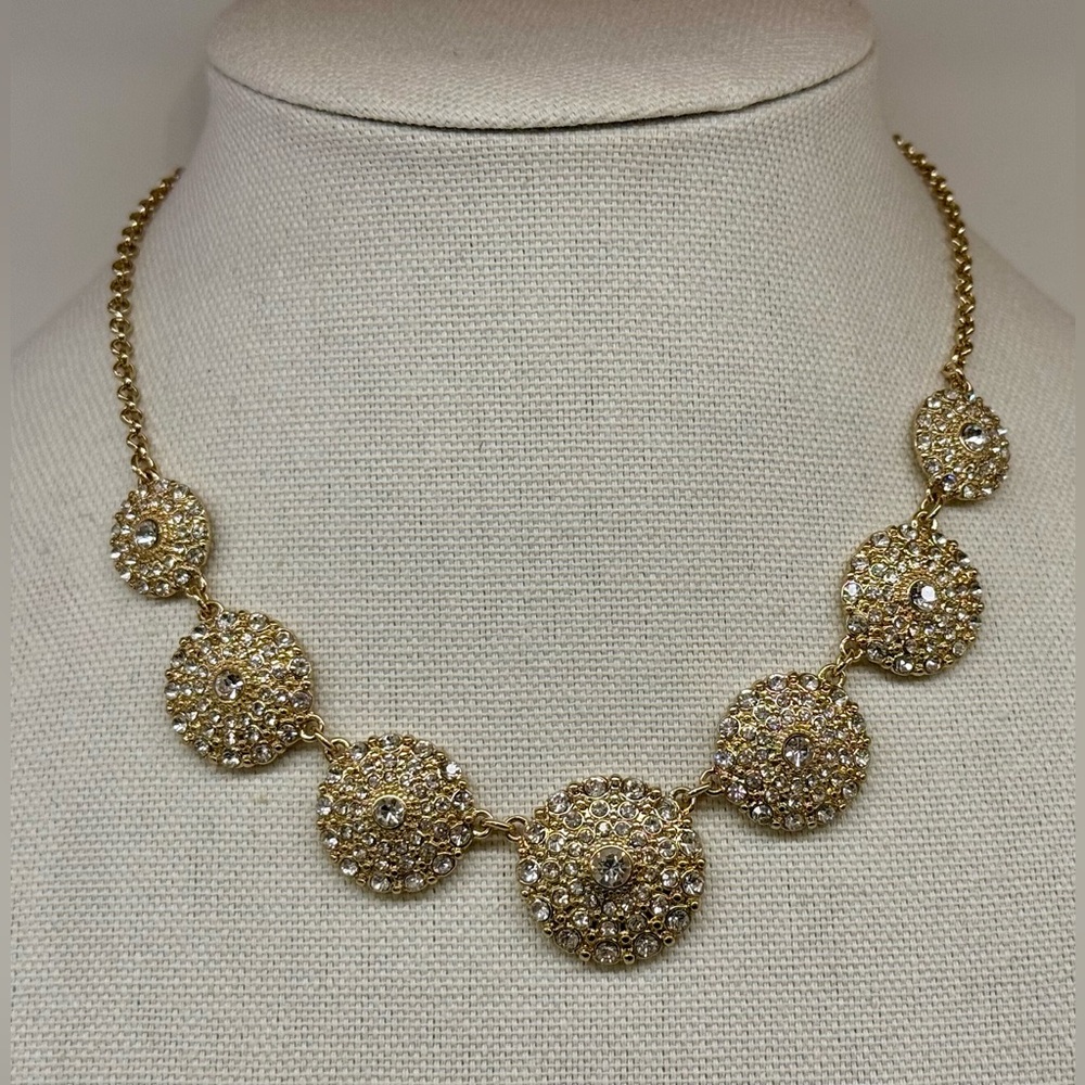 Monet Gold-Tone Crystal Cluster Necklace • Adjustable • Statement Piece ✨